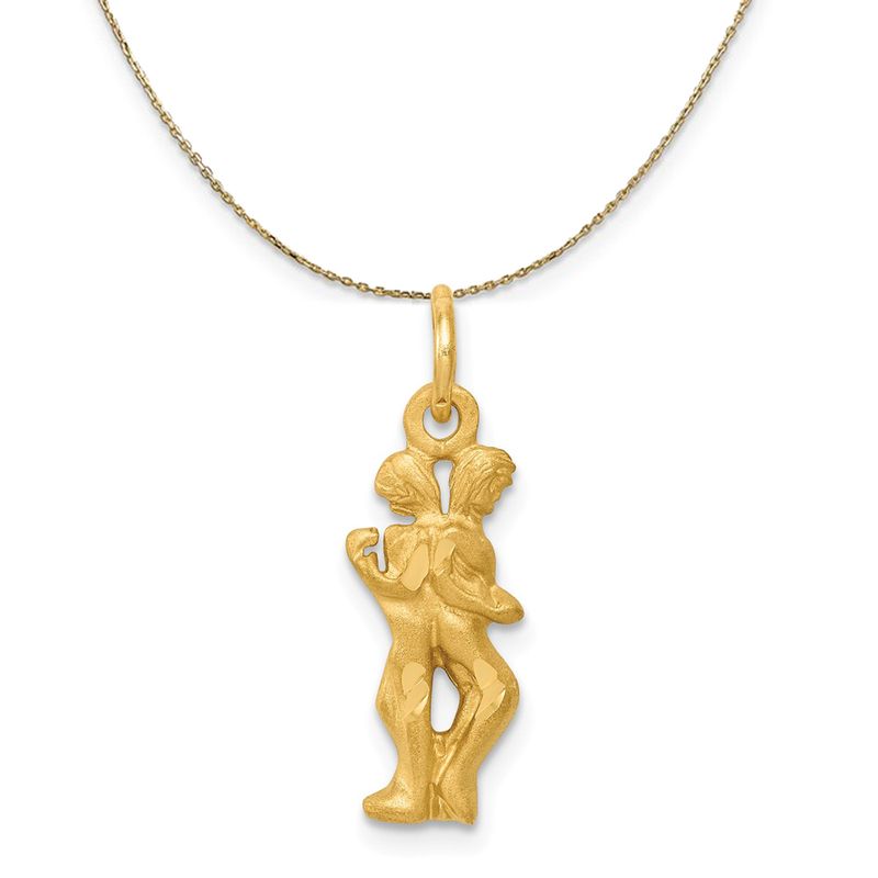 14k Yellow Gold Gemini The Twins Zodiac Diamond Cut Necklace - 20 Inch